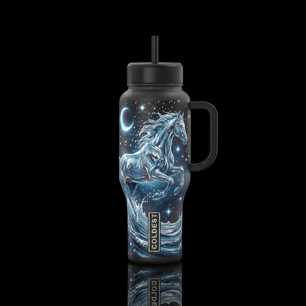 Horse made of water looking like a wave with the m... water bottle design