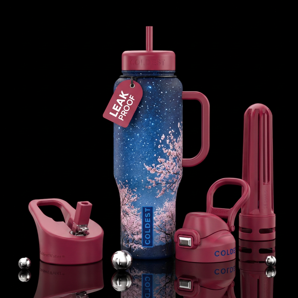 cherry blossom season, starry night water bottle design