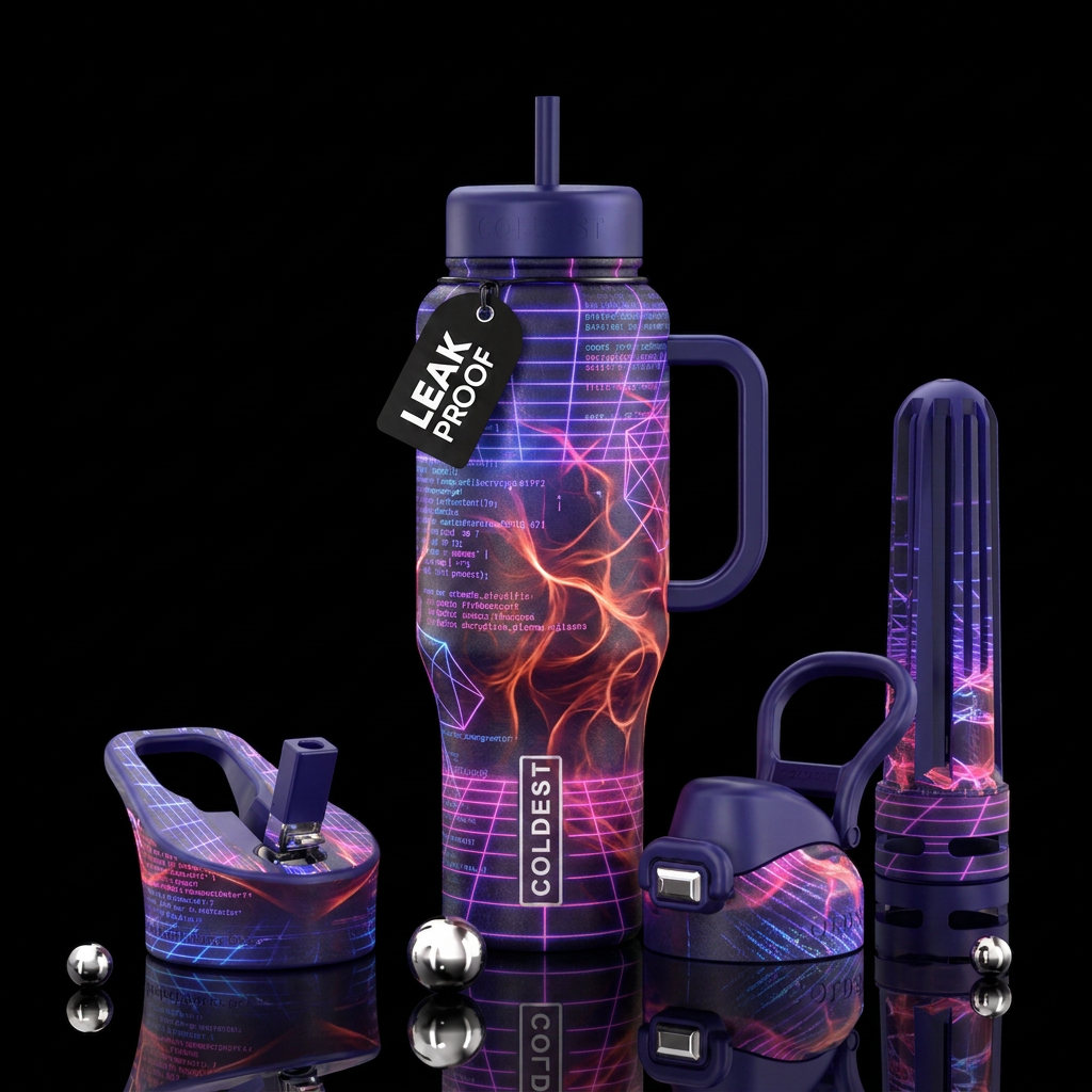 encryption, plasma, synthwave water bottle design