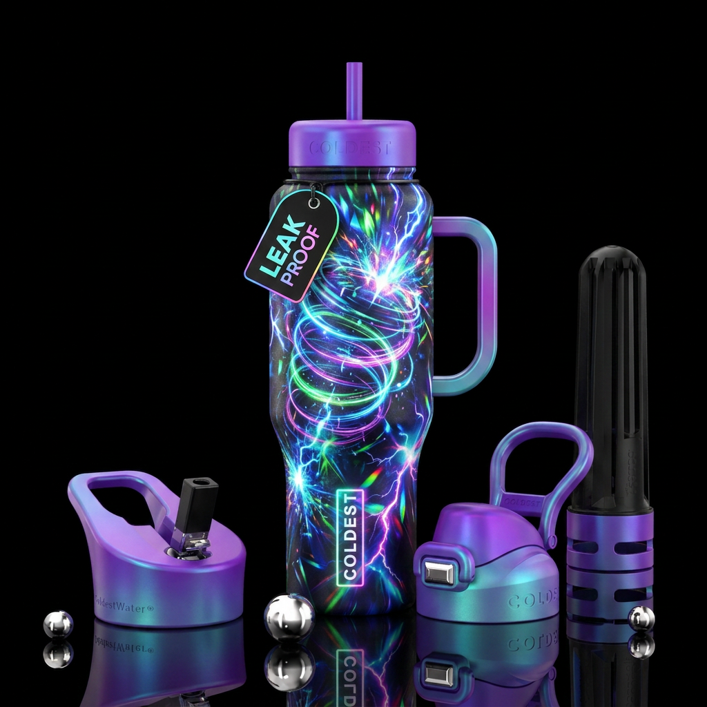 prismatic, gaming, explosive, electric, spirals water bottle design