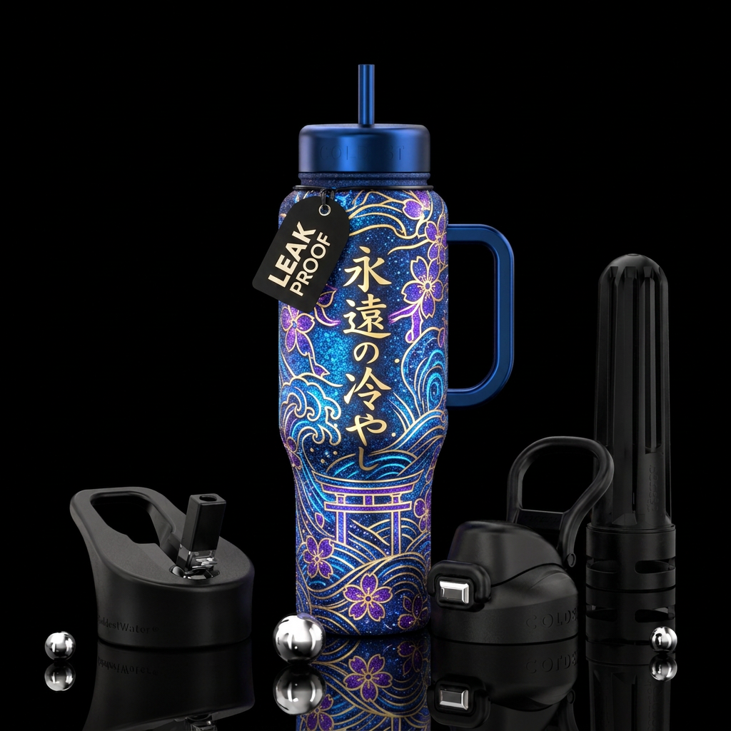 japanese, sparkly, glowie, electric, luxurious water bottle design