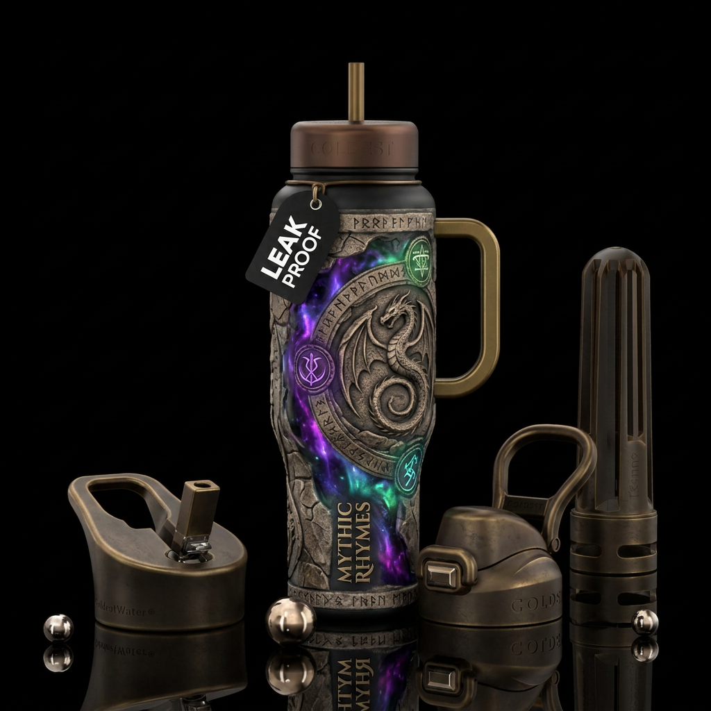 ancient, magical, wizard, dragon water bottle design
