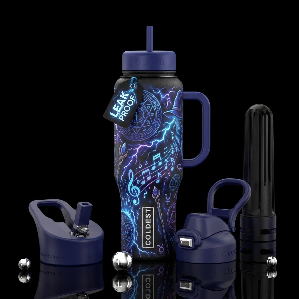 magical, electric, music, wizard, inbued water bottle design