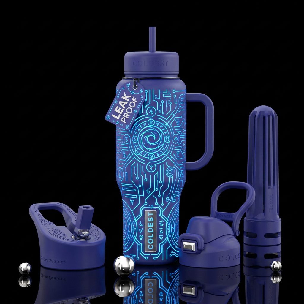 etching, electric, magical water bottle design