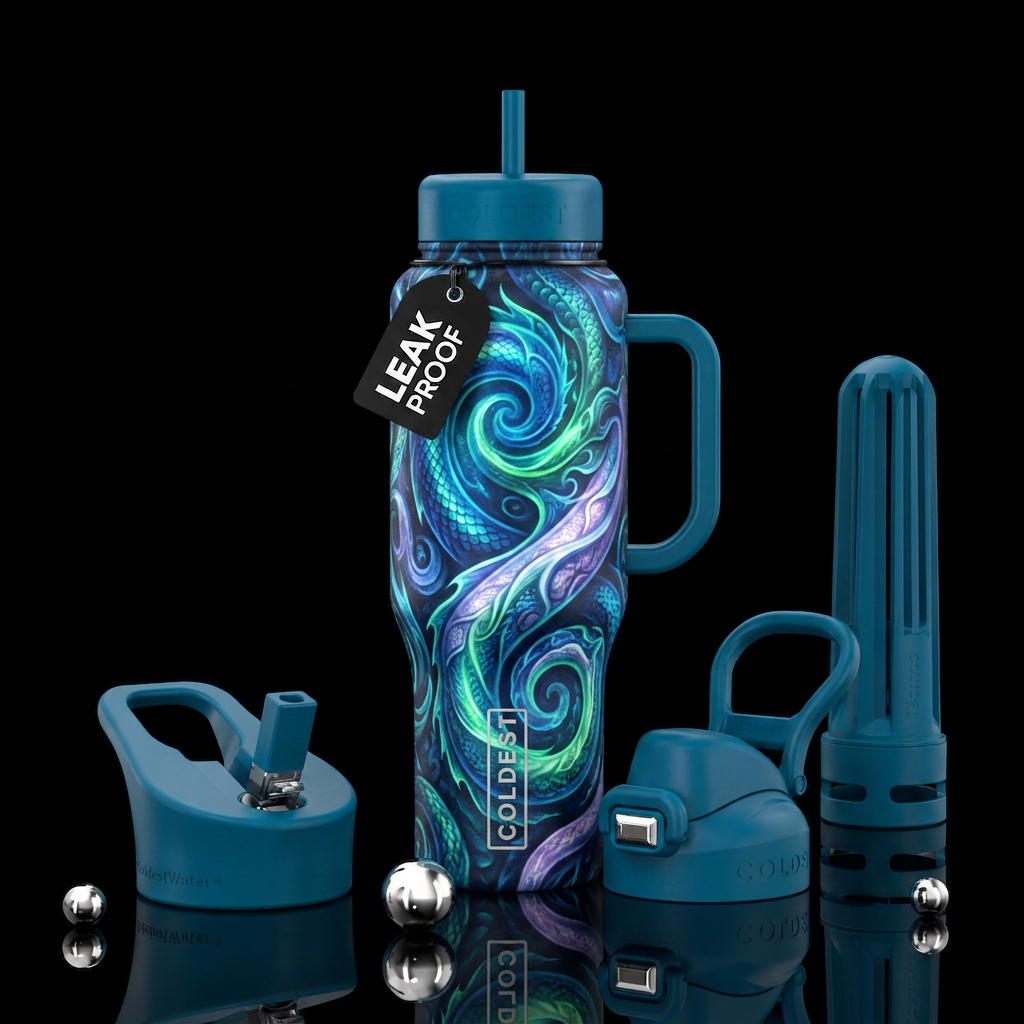 electric, leviathan, swirls water bottle design