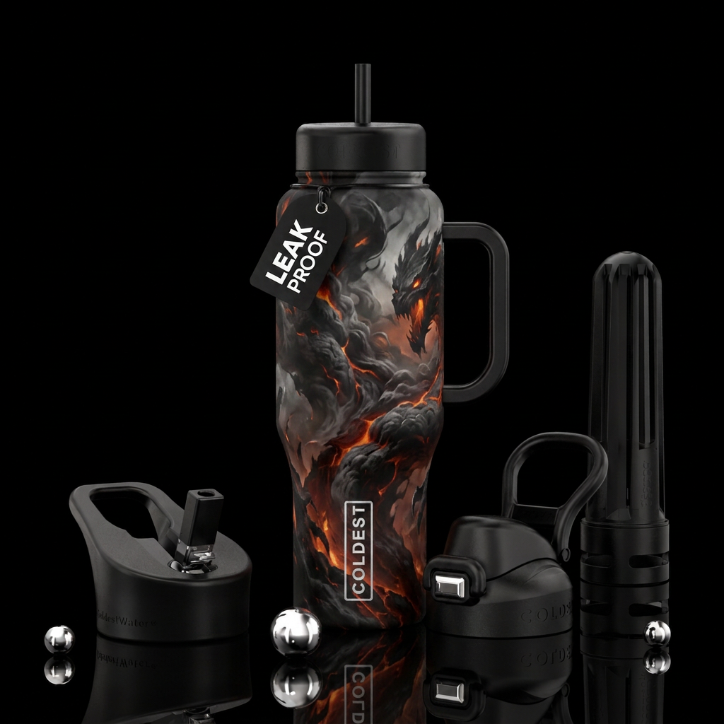 scary, explosive, dark mood water bottle design