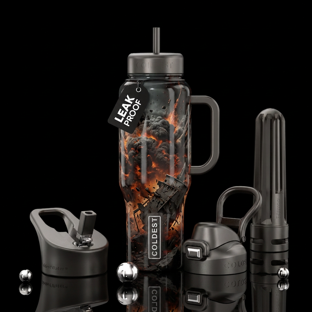 scary, explosive, dark mood water bottle design