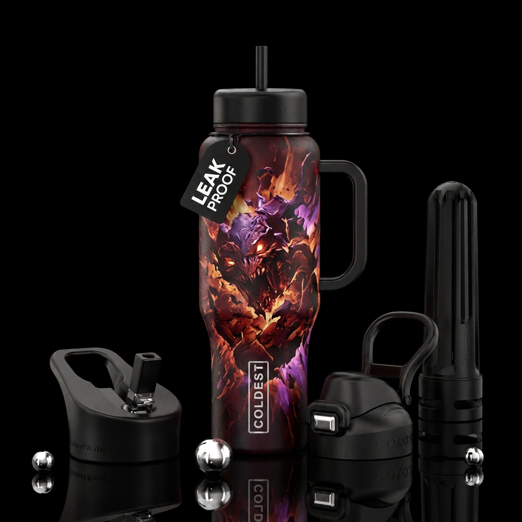 scary, explosive, dark mood water bottle design