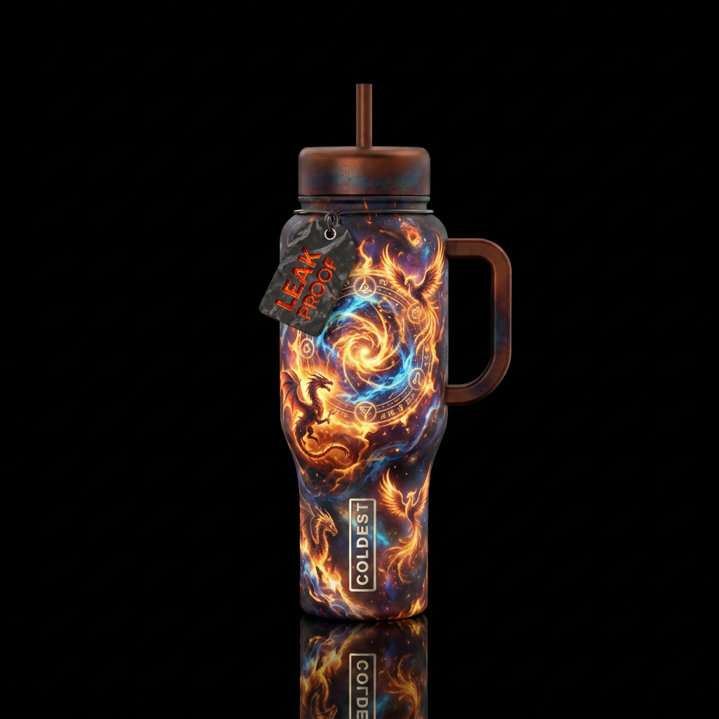 firery, explosive, magical, mythical water bottle design