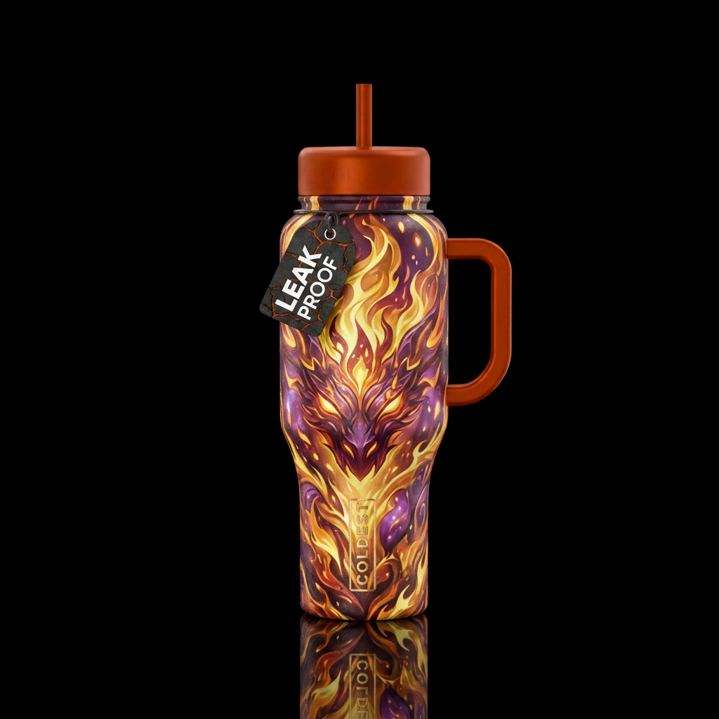 firery, explosive, magical, mythical water bottle design
