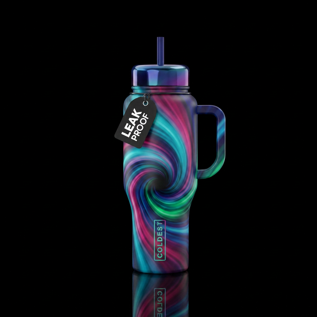 northern lights, glowie, singularity, dark mood, s... water bottle design