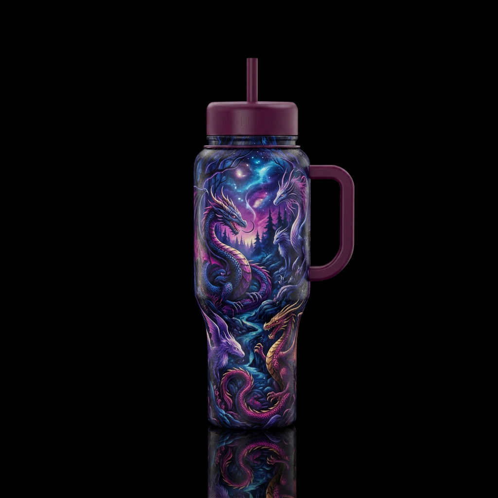 realism, dark mood, mythical water bottle design