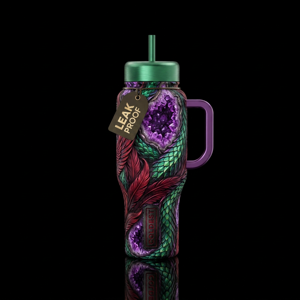realism, dark mood, mythical water bottle design