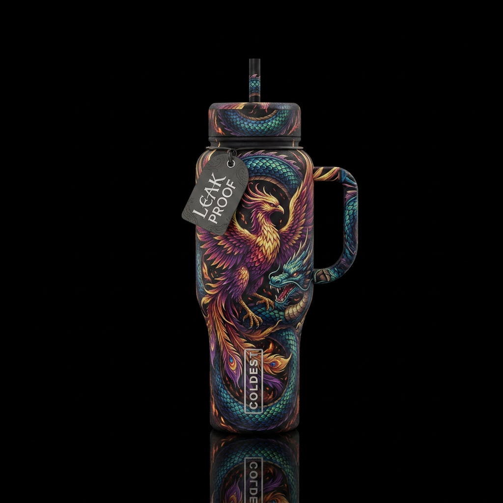 realism, dark mood, mythical water bottle design