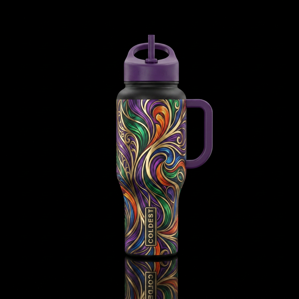 abstract, luxurious water bottle design
