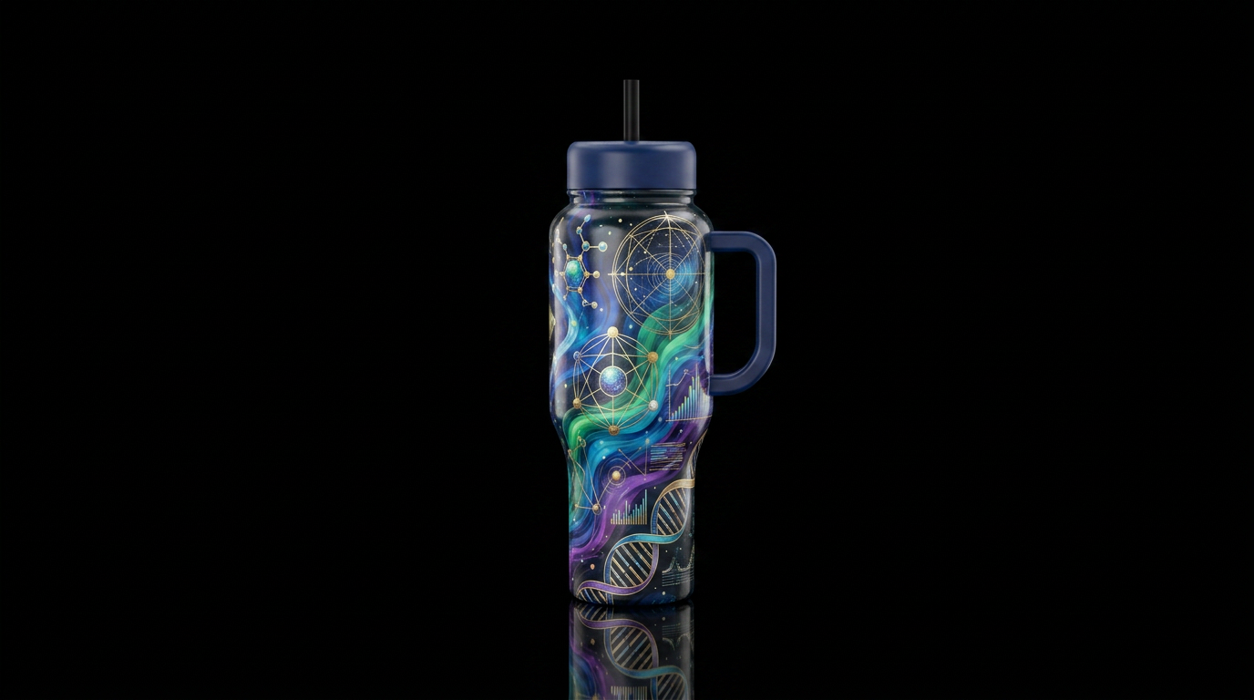 scientific, abstract, luxurious water bottle design