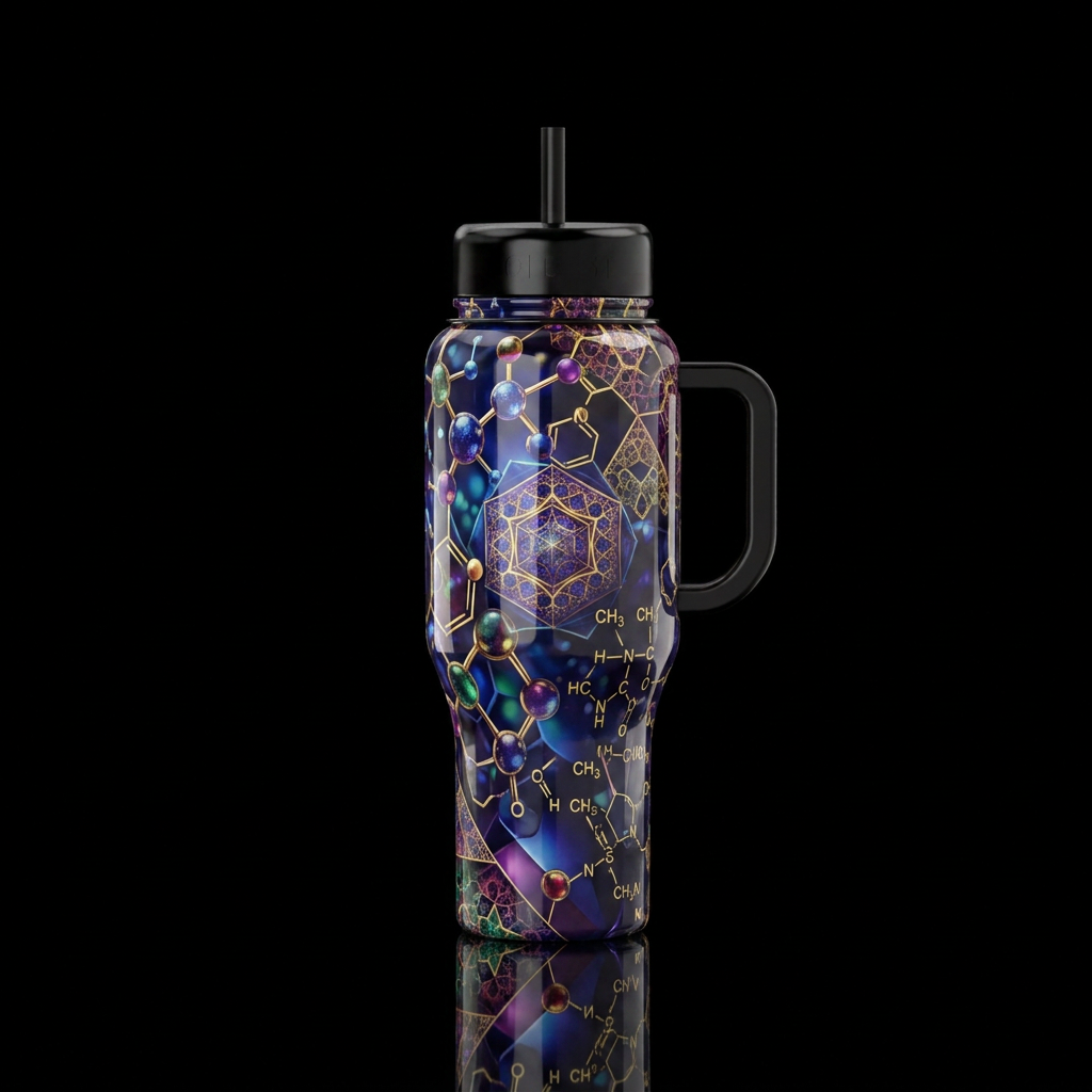 scientific, abstract, luxurious water bottle design