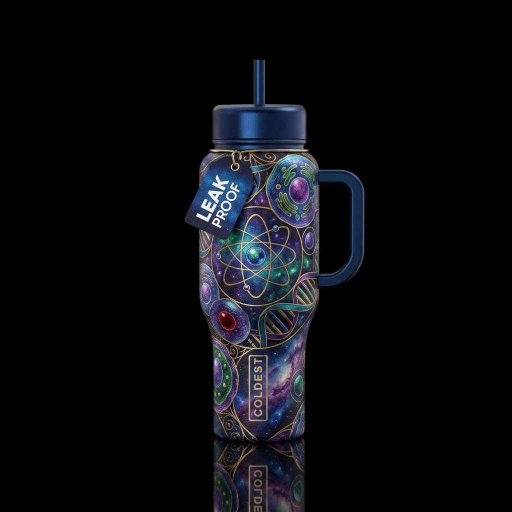 scientific, abstract, luxurious, dark mood water bottle design