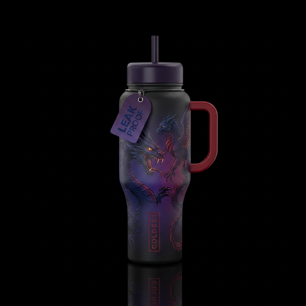 scary, gradient, luxurious, dark mood, mythical water bottle design