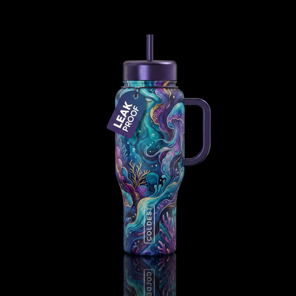 underwater, magical, abstract, luxurious water bottle design