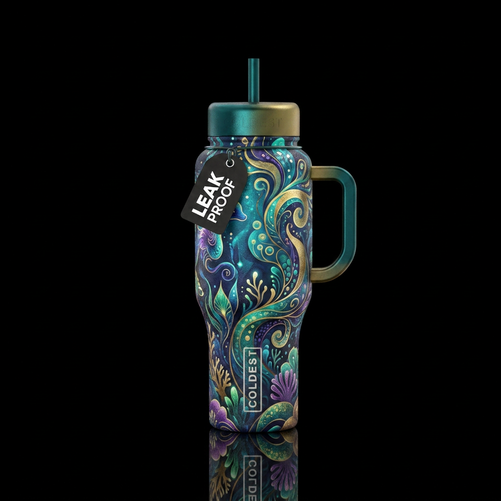 underwater, magical, abstract, luxurious water bottle design