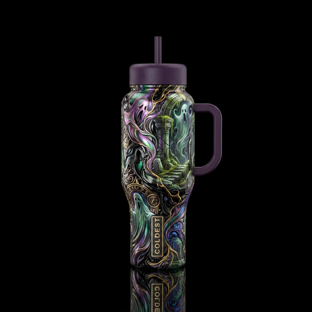 abstract, haunted, luxurious water bottle design