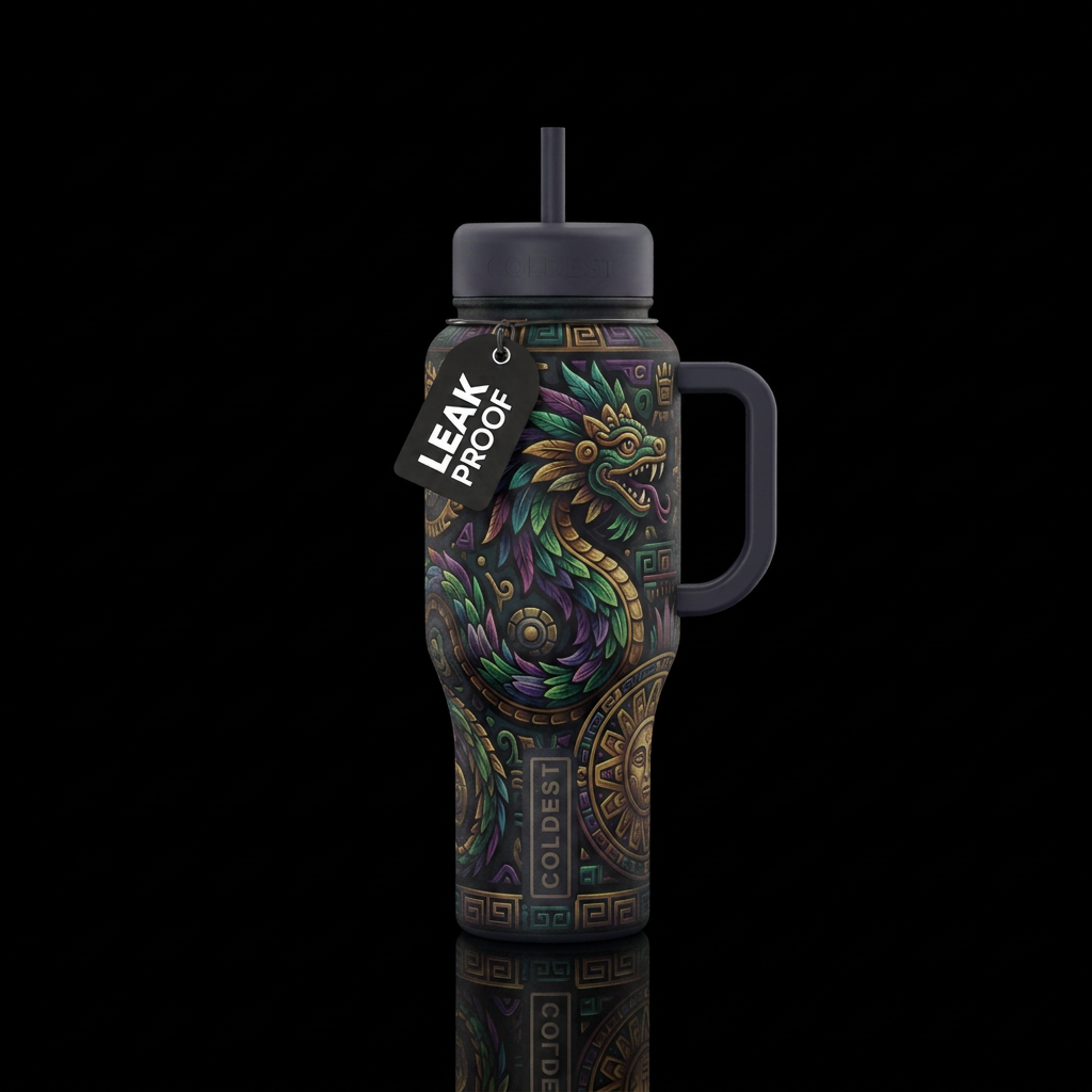 Inca, dark mood, mythical water bottle design