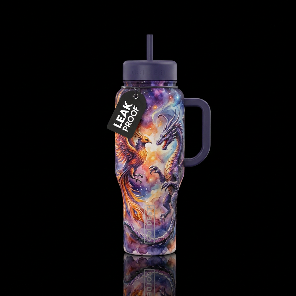 mythical, oil painted, watercolor, sculpted water bottle design