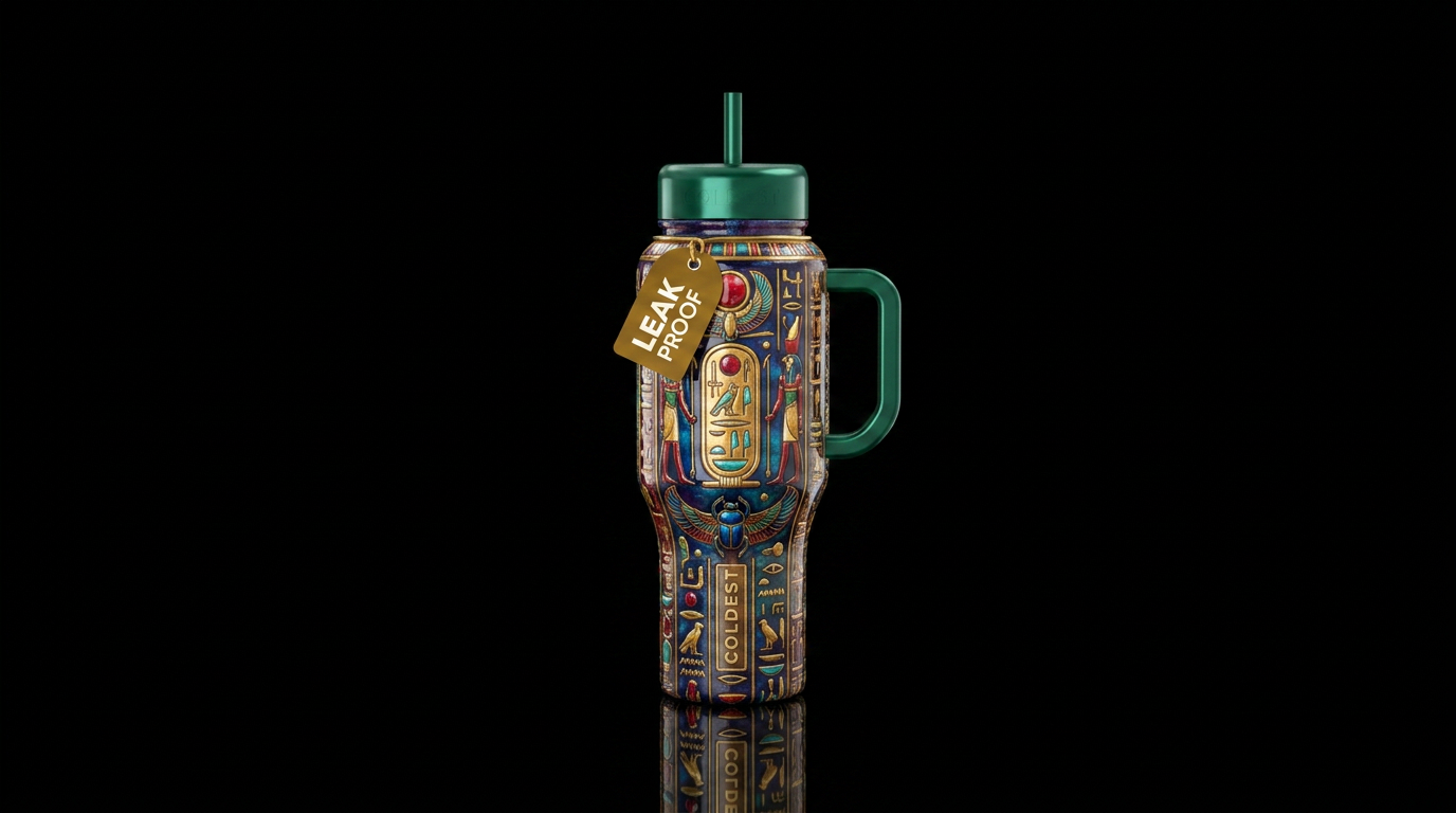 ancient, ancient, vibrant, shiny, realism water bottle design