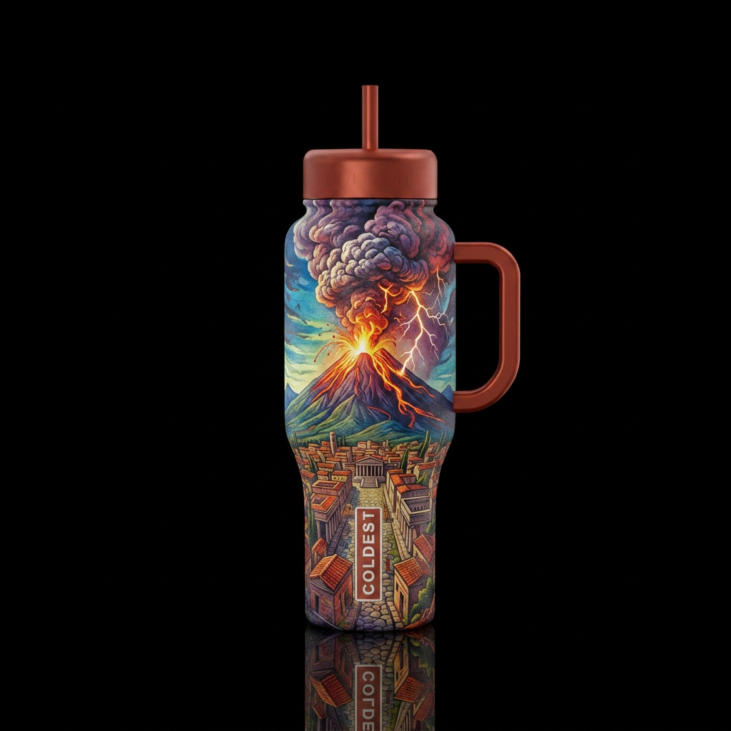 Pompeii as the volcano is blowing water bottle design