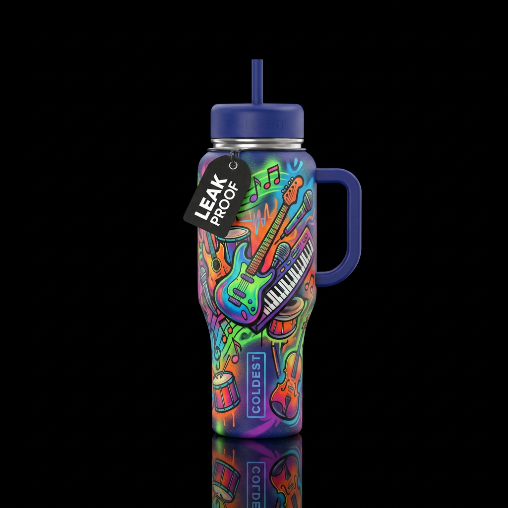 spray painted, music water bottle design