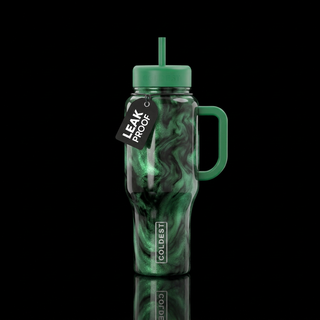 Green glimmer with black smoke in equal amounts water bottle design