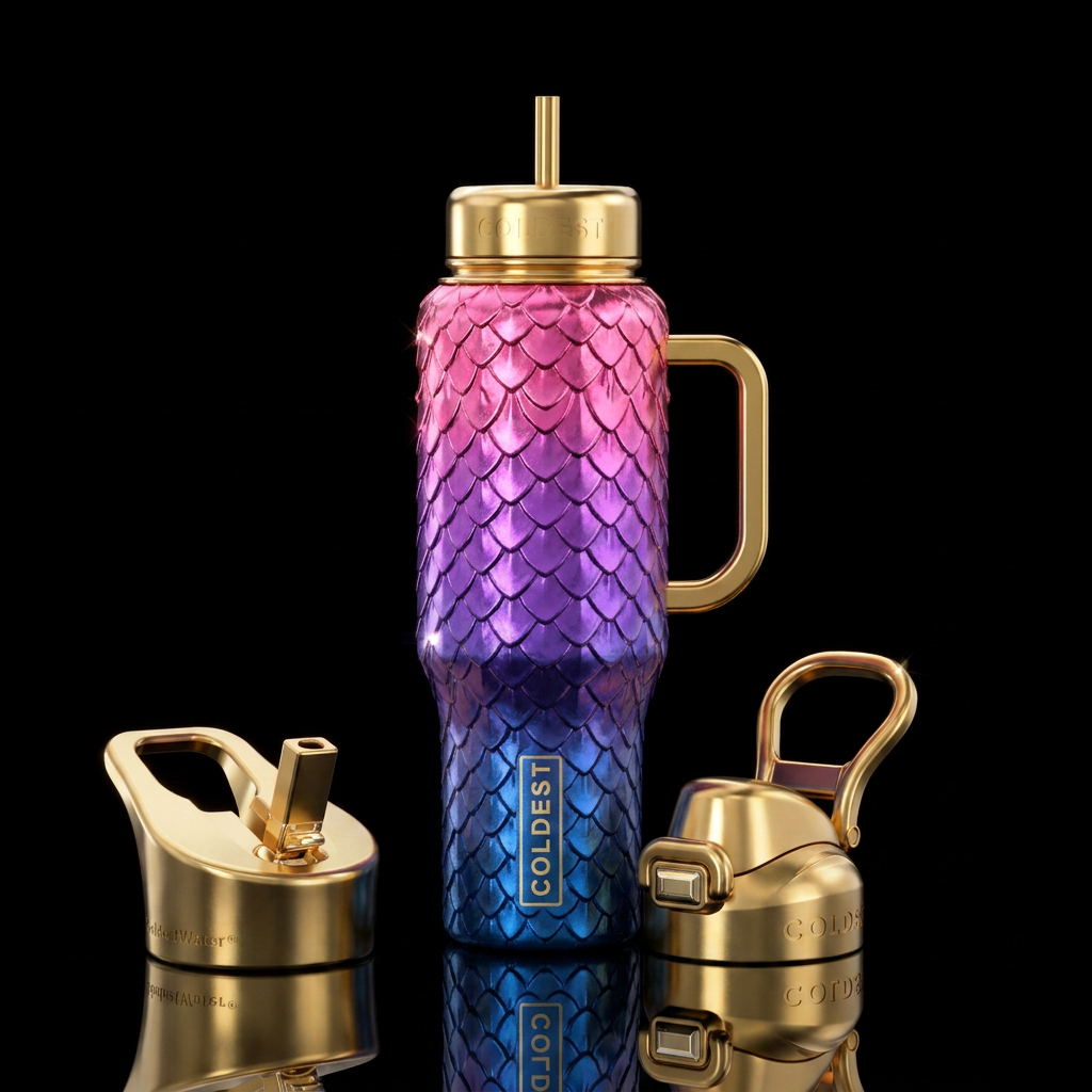 Metallic pink top fade to purple middle fade top b... water bottle design