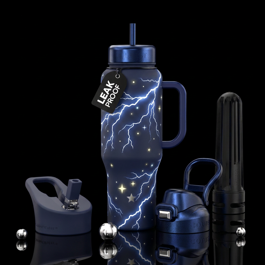 36 oz glowie lightning with flat navy background w... water bottle design