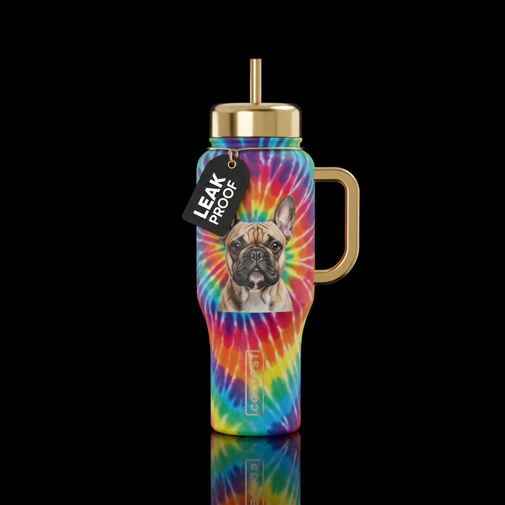 matte, vibrant, warped, rainbow swirled tie dye, g... water bottle design
