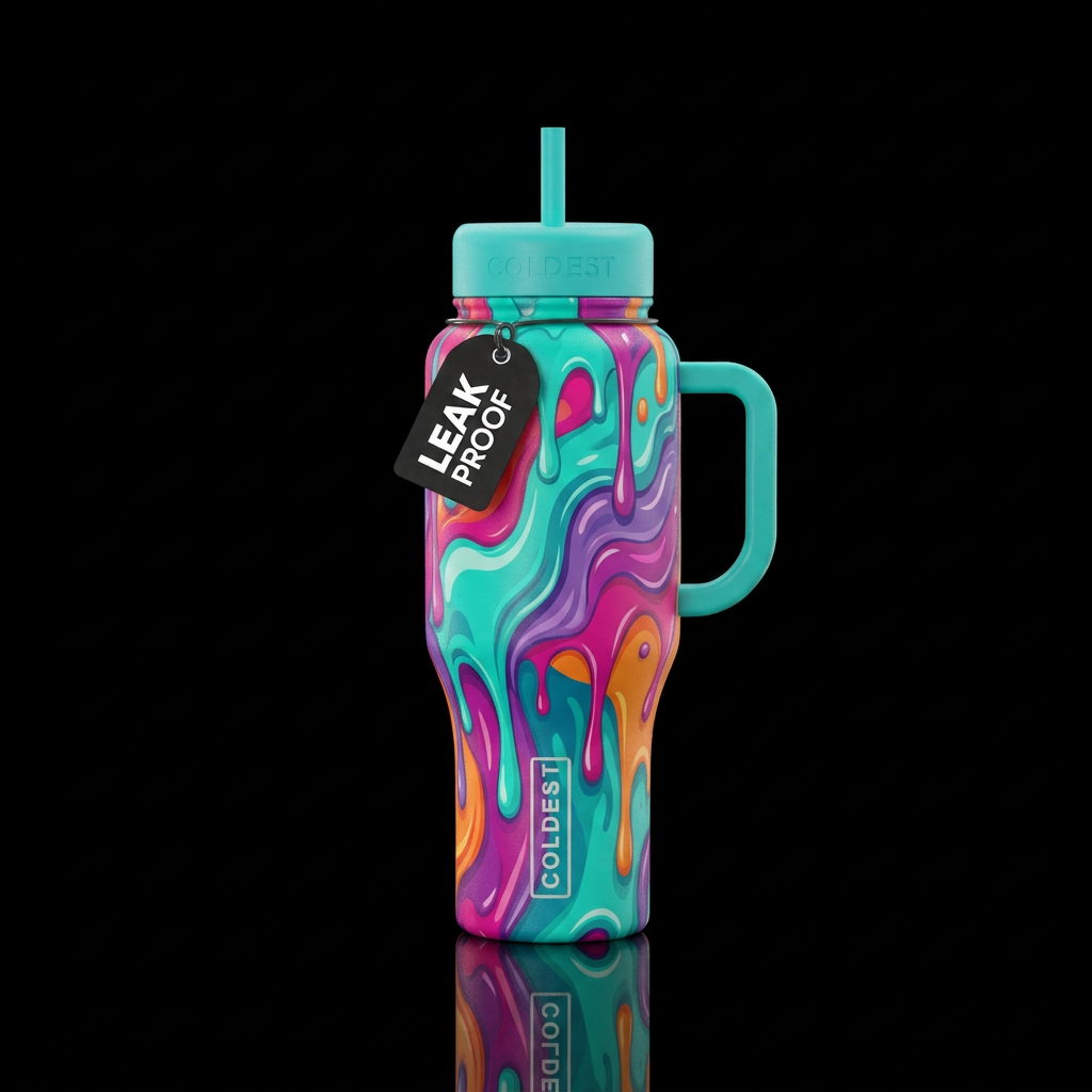 whimsical, dripping, swirls water bottle design