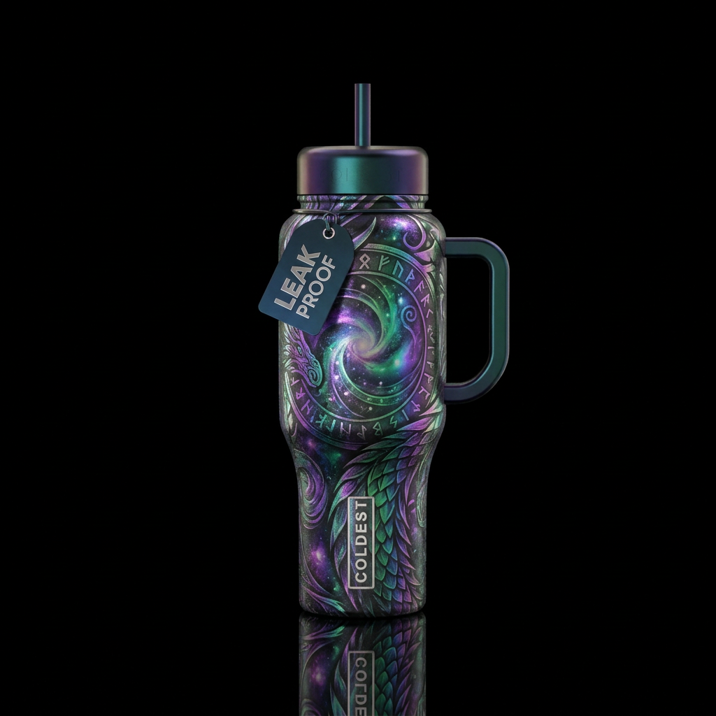 darkness, irridescent, mythical, fantasy, magical water bottle design