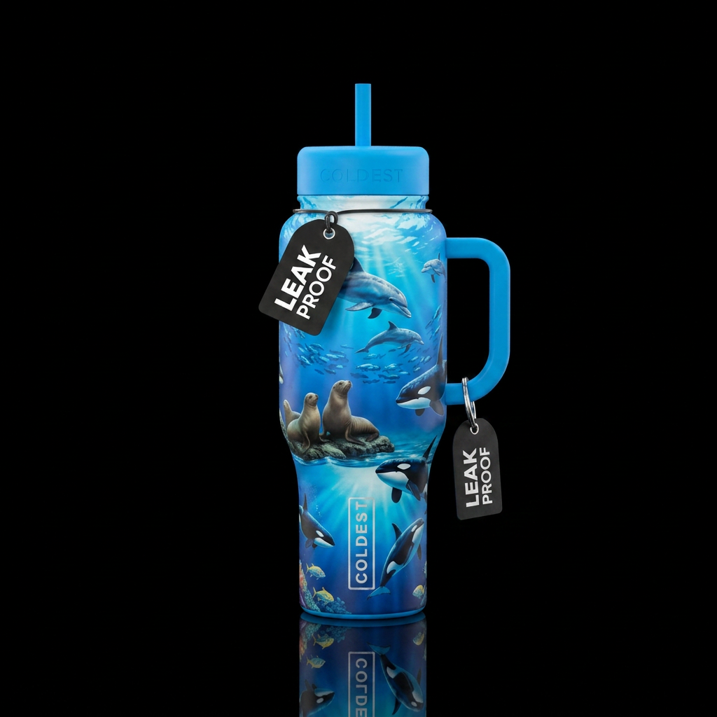 Design a dolphin bottle with sea lions and killer ... water bottle design