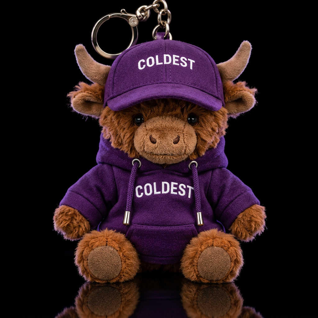 brown highland cow baby dressed in purple coldest ... water bottle design