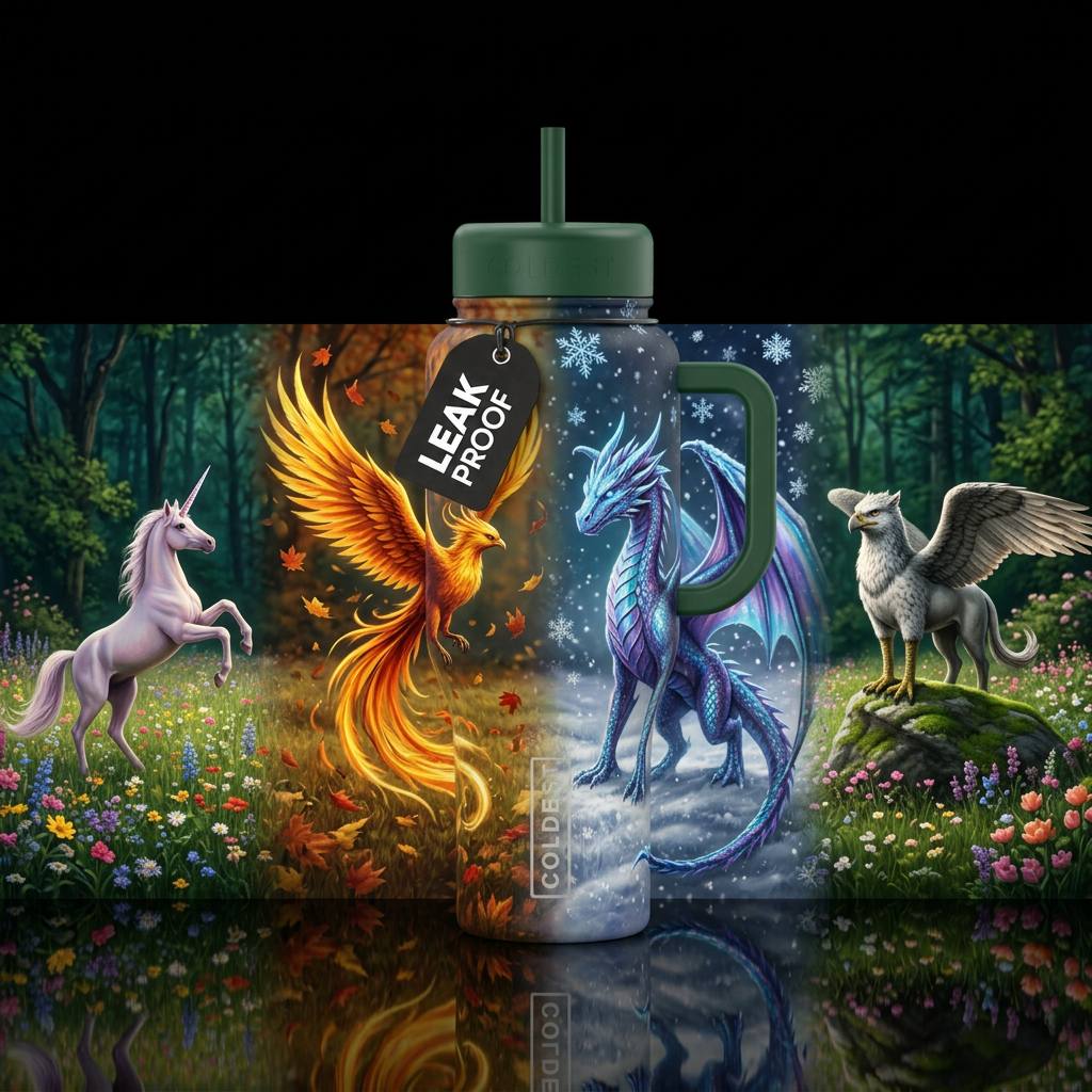 Mythical Seasons water bottle design