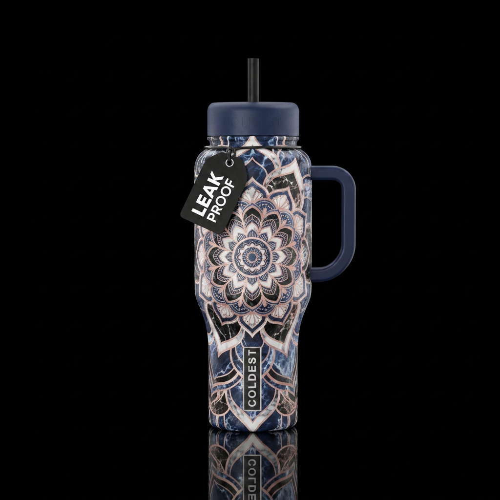 Marble Blue Mandala water bottle design