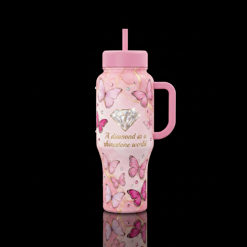 Diamond in a rhinestone world water bottle design