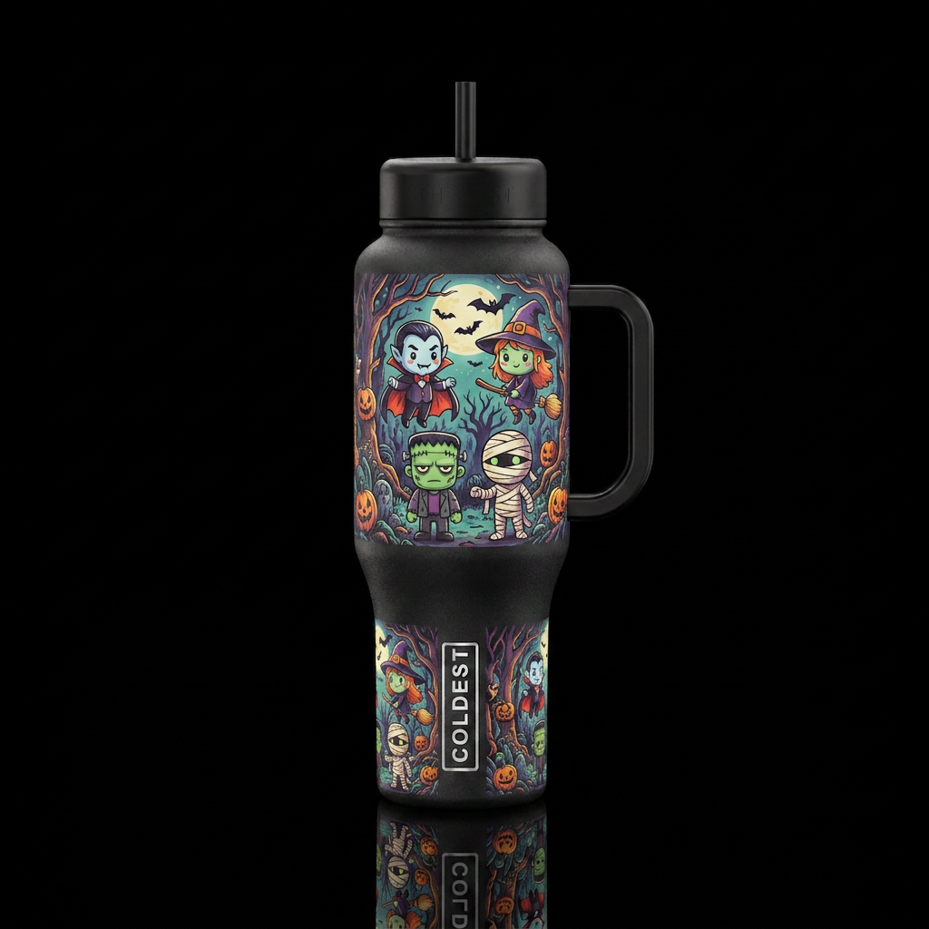 Multiplelittle Dracula Frankenstein mummy witch in... water bottle design