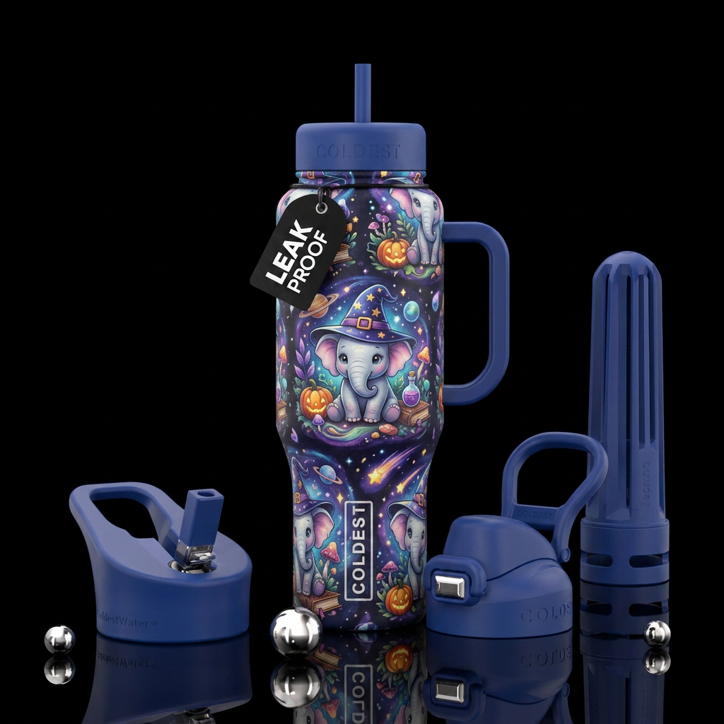 Baby elephant witch water bottle design