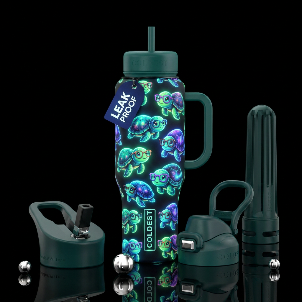 Glowie Little turtles wearing glasses water bottle design