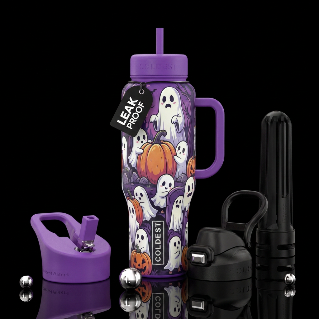 Little kid ghosts hiding from parent ghosts water bottle design