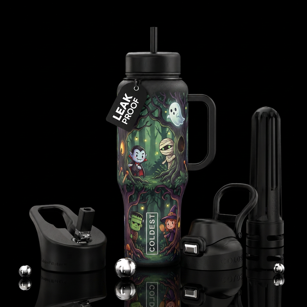 Little Dracula mummy Frankenstein witch ghost hide... water bottle design