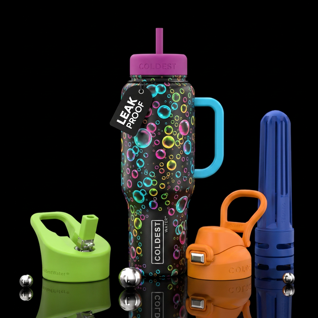 Colorful bubbles water bottle design