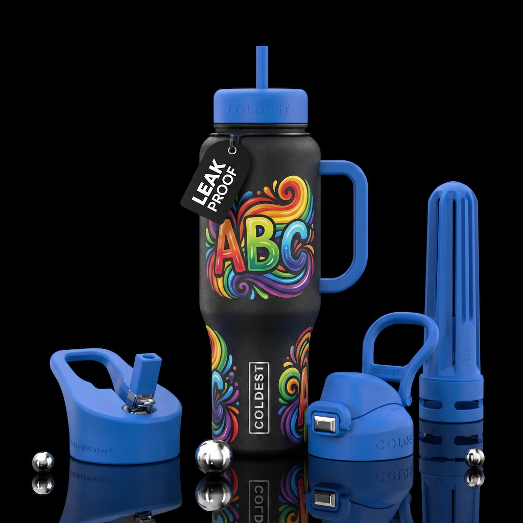 Ridding ABC rainbow water bottle design