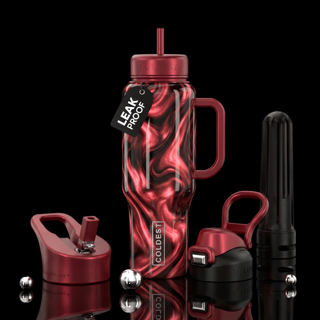 Pearly red and black swirls glowie water bottle design